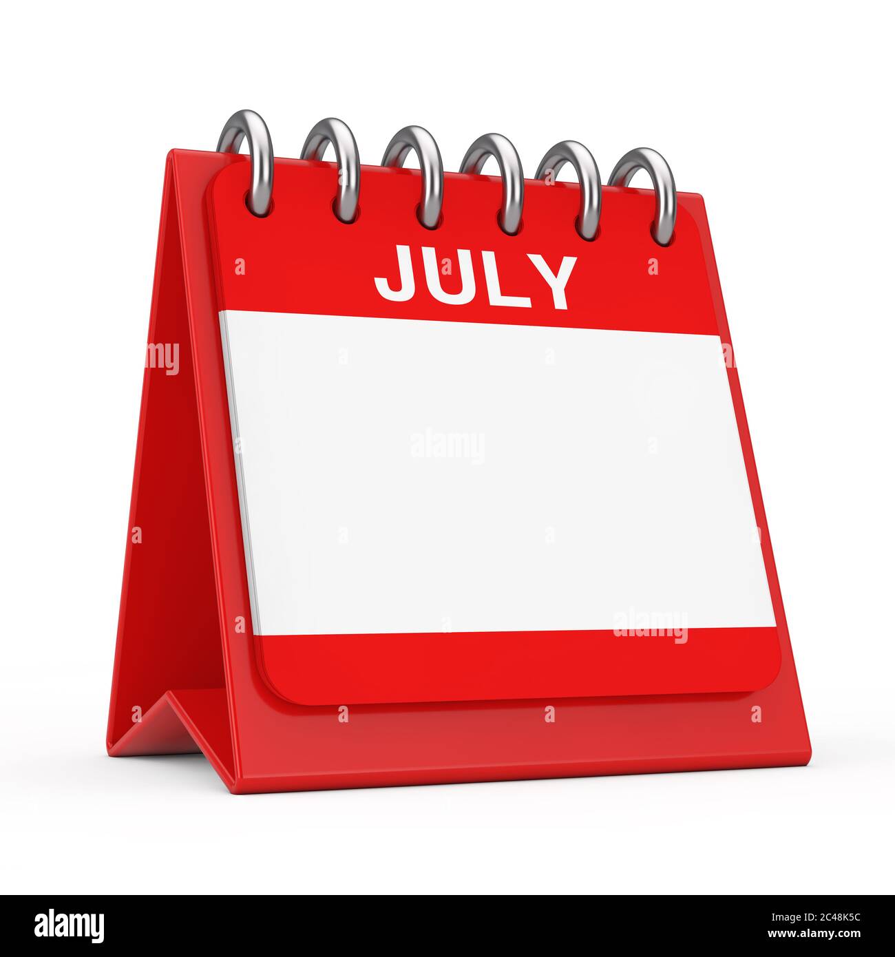 Red Desktop Calendar Icon Showing a July Month Page on a white ...