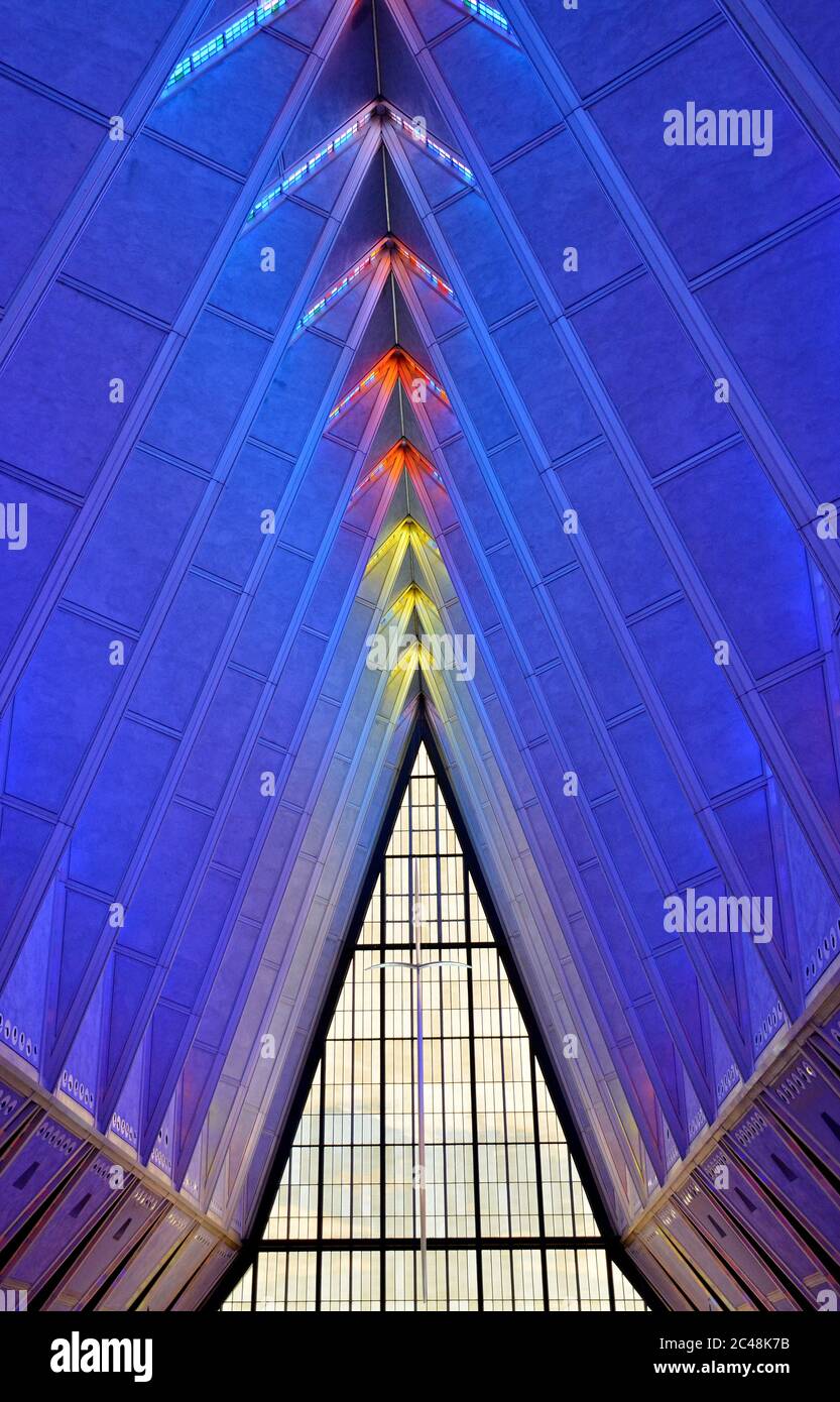 Famous illuminated Air Force Academy Cadet Chapel in the United States ...