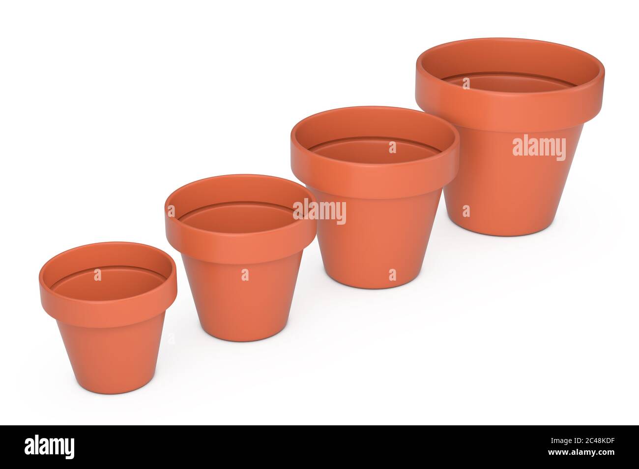 Different Size Set of Empty Brown Unpainted Clay Flower Pots on a white