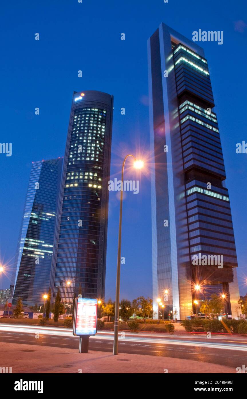 Four Towers, night view. Madrid, Spain. Stock Photo