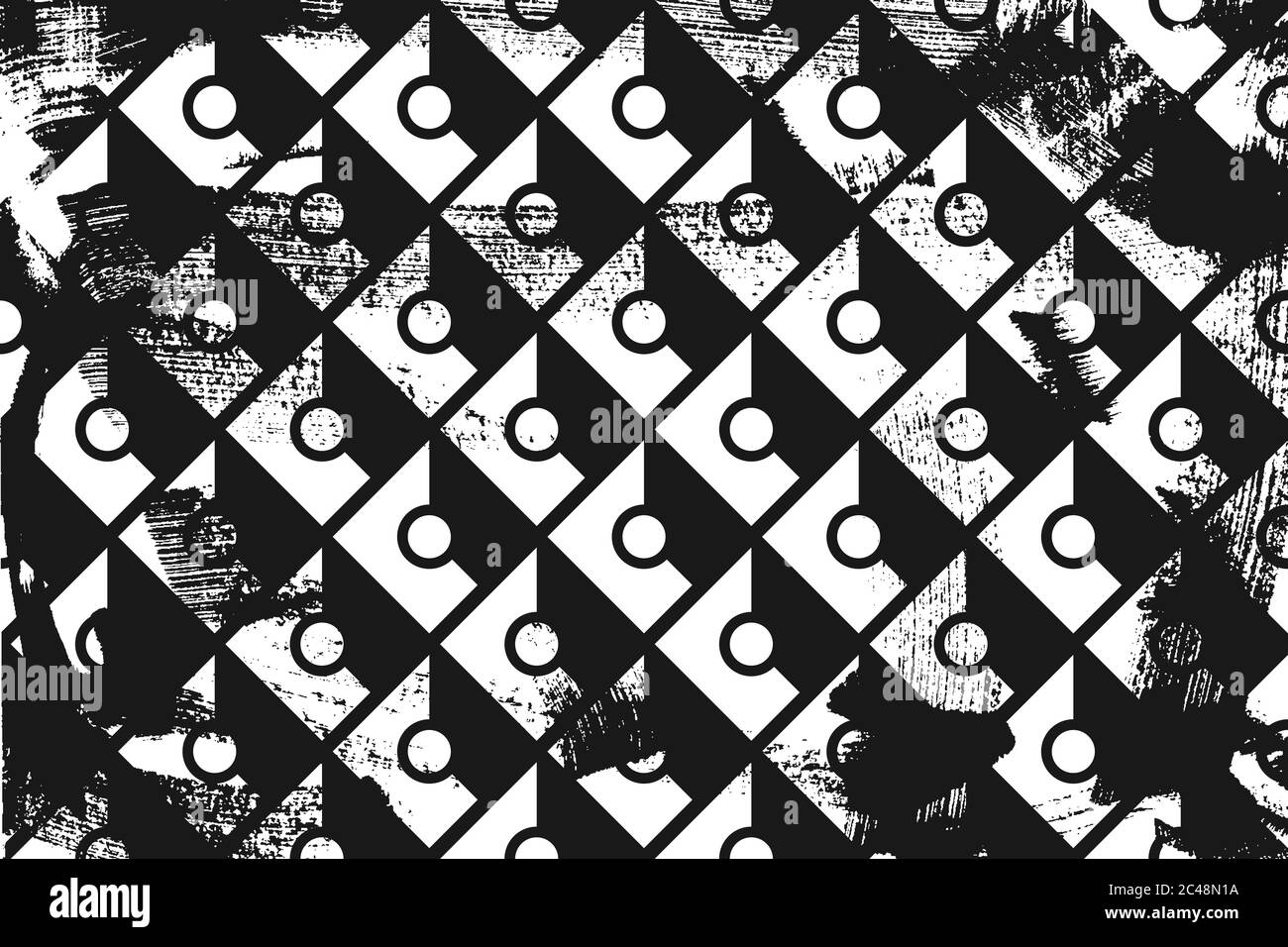Grunge abstract isometric pattern with circle. Horizontal black and ...