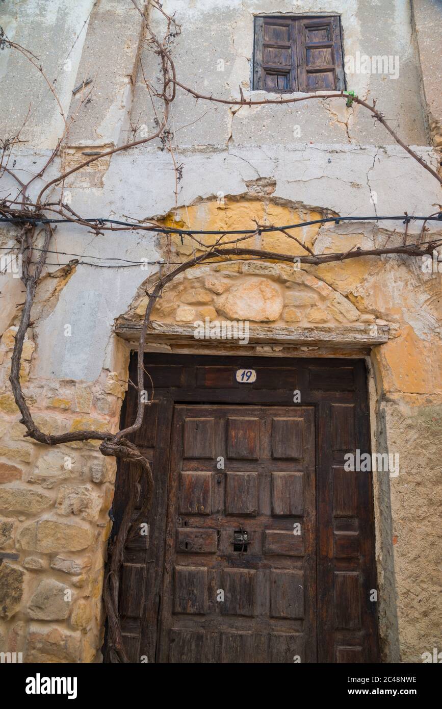 Facade of abandoned house. Buendia, Cuenca province, Castilla La Mancha, Spain. Stock Photo
