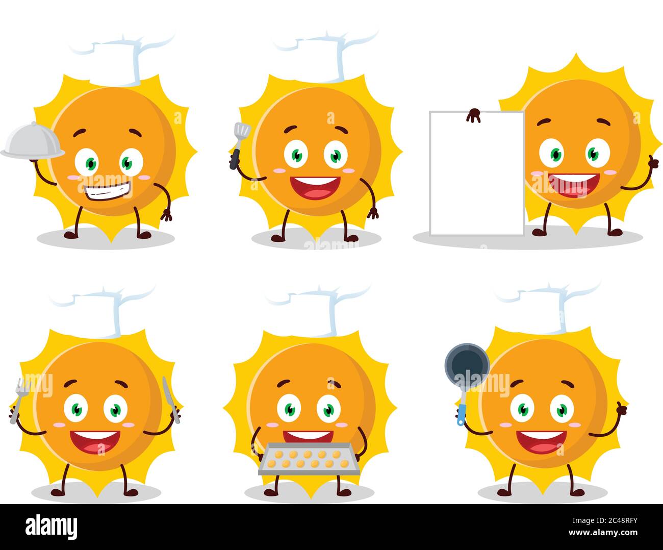 Cartoon character of sun with various chef emoticons Stock Vector Image ...