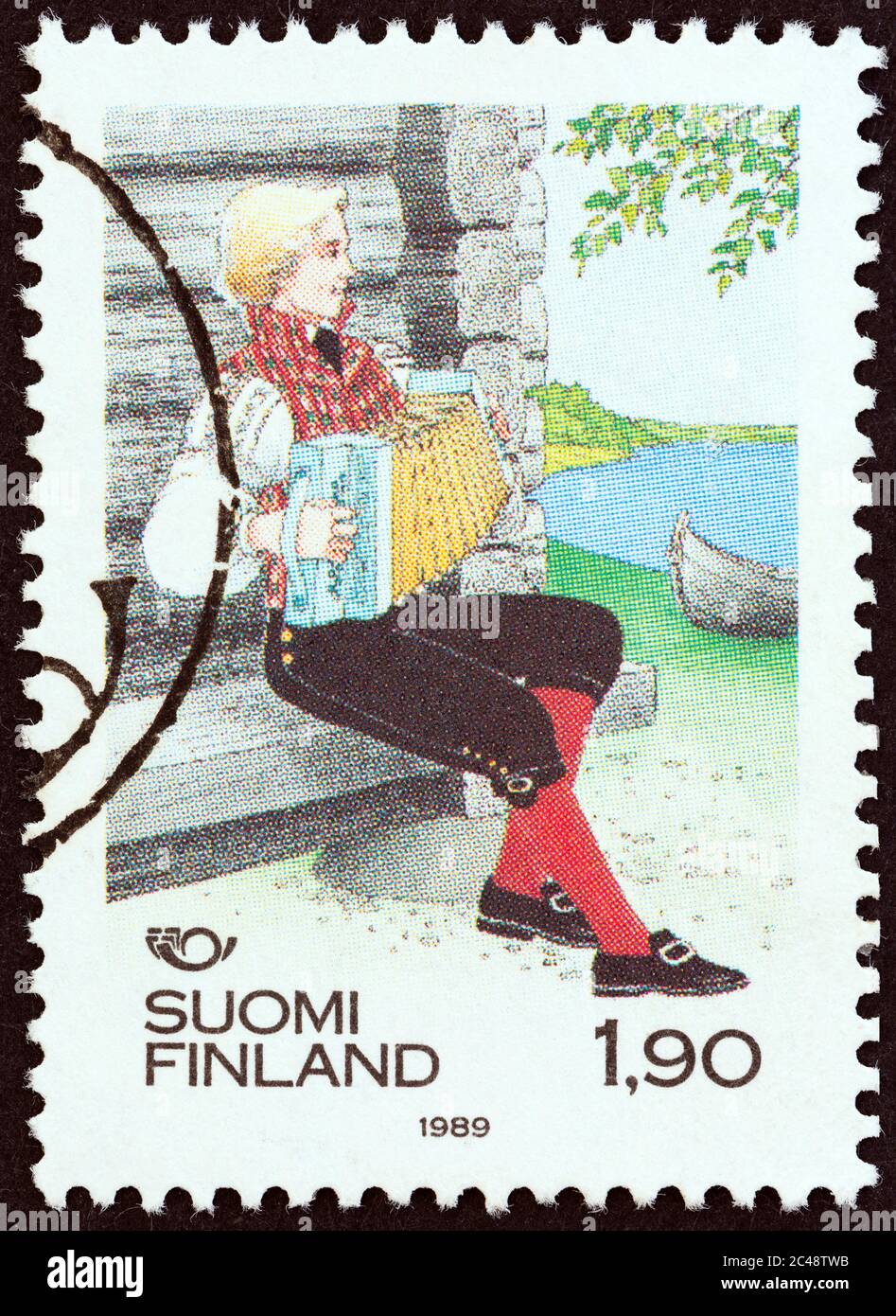 FINLAND - CIRCA 1989: A stamp printed in Finland from the 'Northern edition - National costumes' issue shows man from Sakyla, circa 1989. Stock Photo