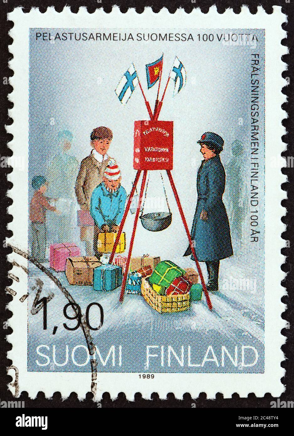 FINLAND - CIRCA 1989: A stamp printed in Finland from the 'Centenary of Salvation Army in Finland' issue shows Christmas Collection, circa 1989. Stock Photo