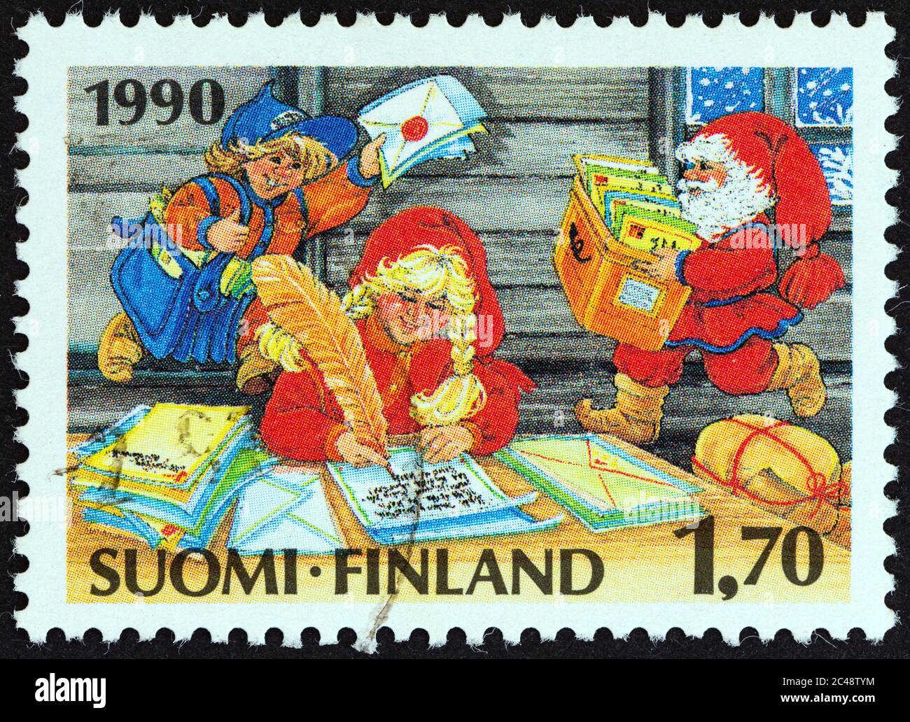 FINLAND - CIRCA 1990: A stamp printed in Finland from the 'Christmas' issue shows Post office of Santa Claus, circa 1990. Stock Photo