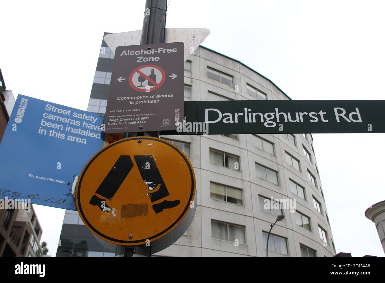 Street cameras and an alcohol free zone are two strategies adopted to deal with the problems in Darlinghurst Road, Kings Cross. Stock Photo