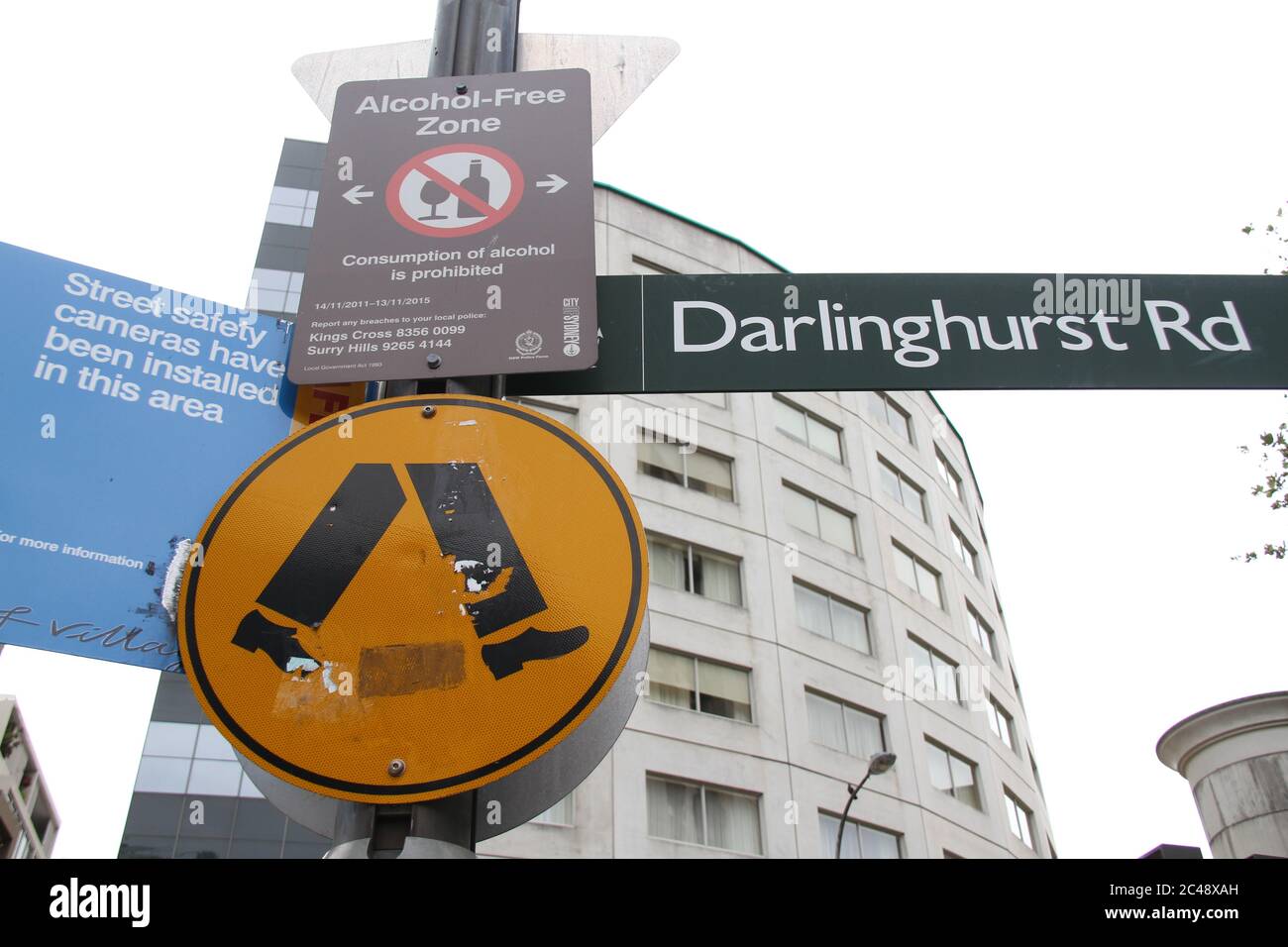 Street cameras and an alcohol free zone are two strategies adopted to deal with the problems in Darlinghurst Road, Kings Cross. Stock Photo