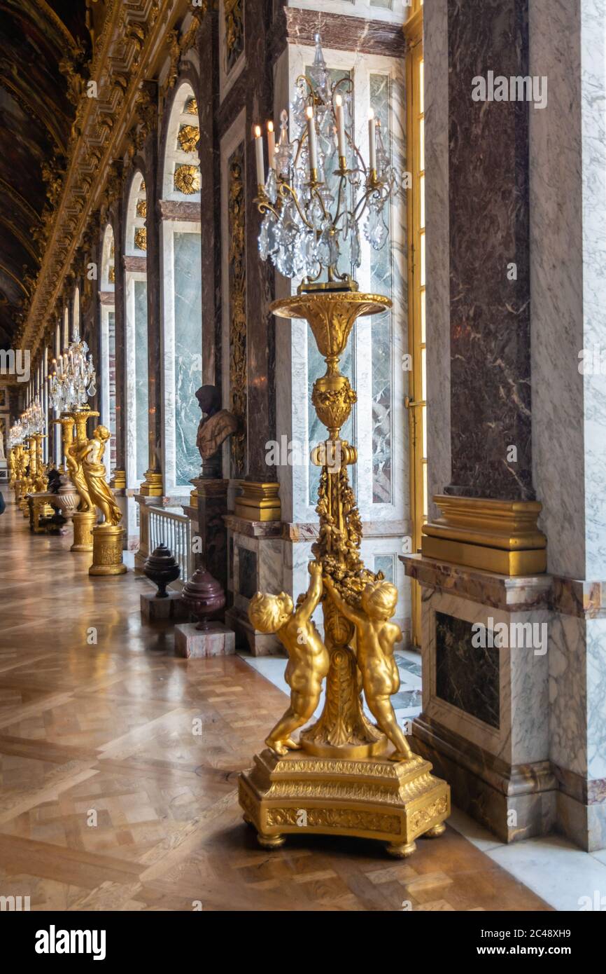 Versailles, France August 27, 2019 People visiting the hall of