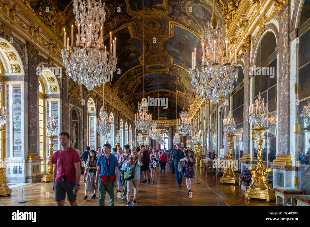 Versailles, France August 27, 2019 People visiting the hall of