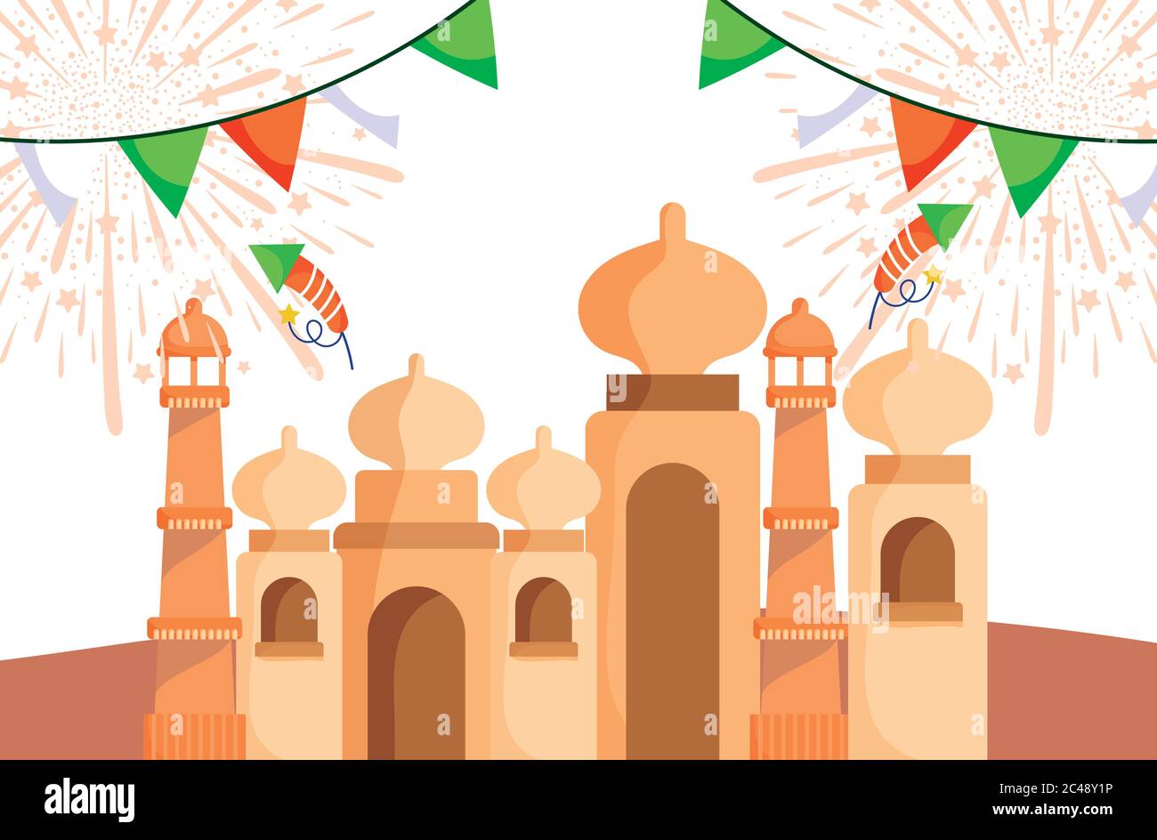 happy independence day india, taj mahal fireworks pennants celebration ...