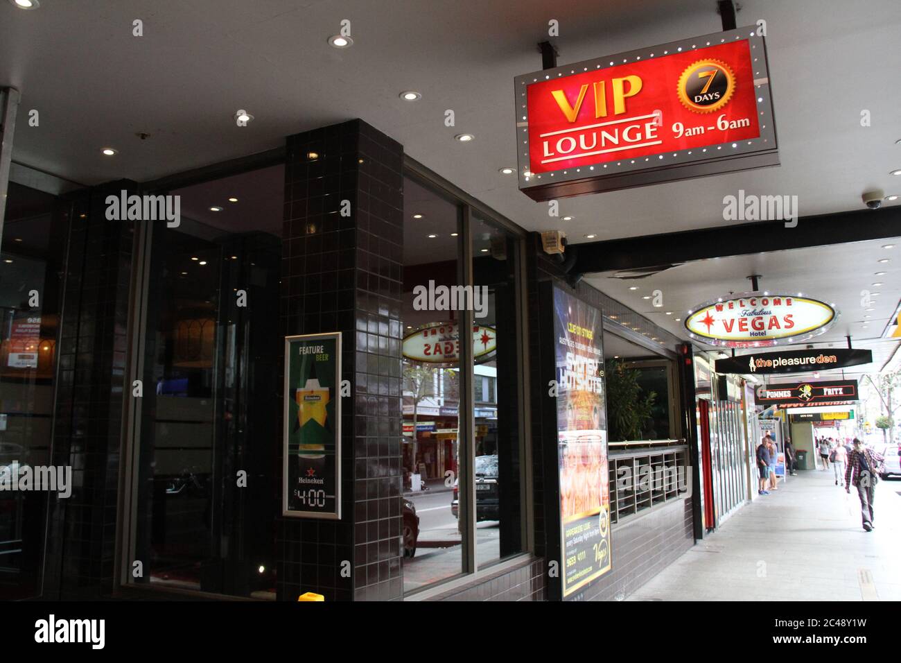 Entertainment establishments along Darlinghurst Road in Sydney’s Kings Cross. Stock Photo