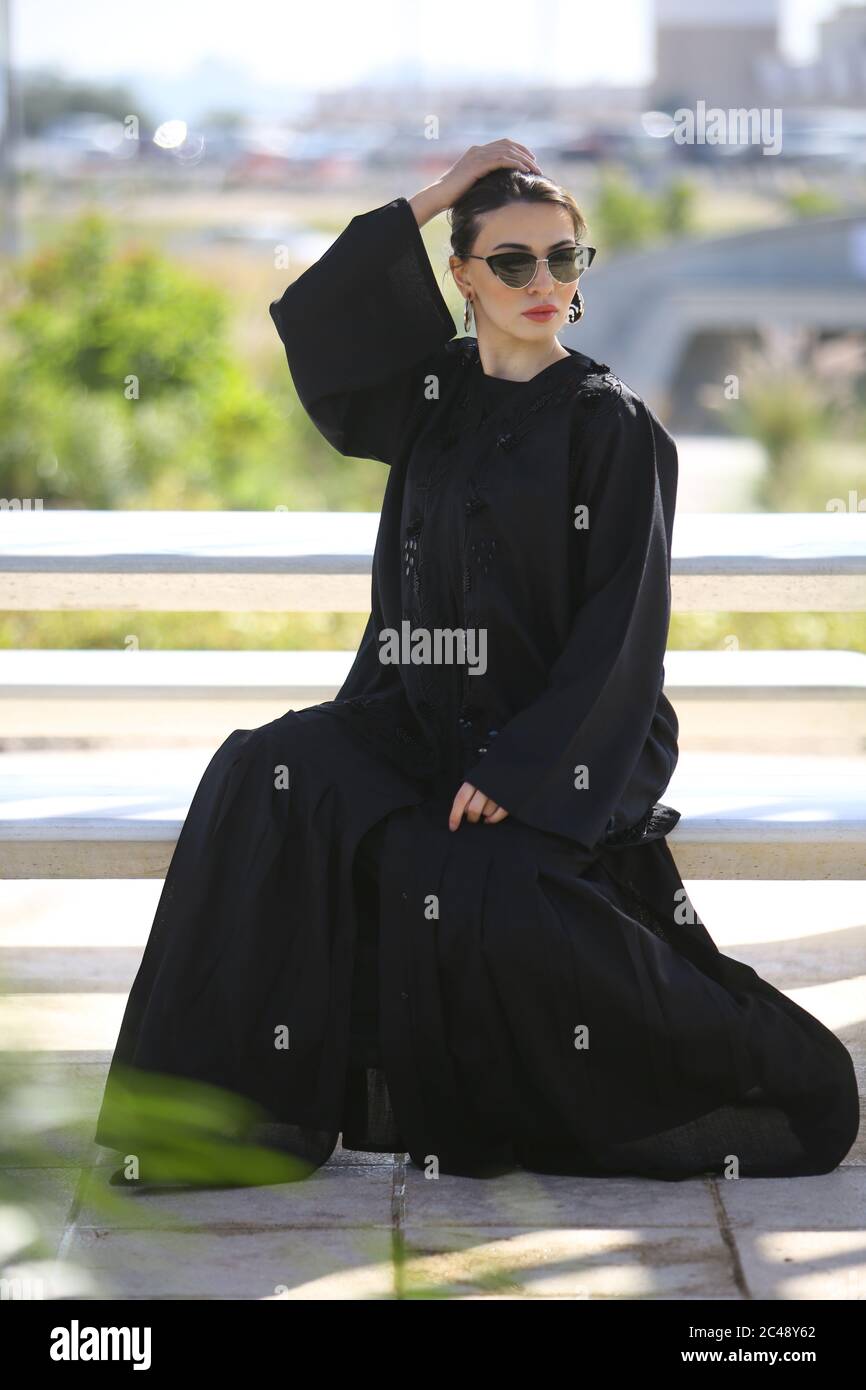Arab Female model in black abaya Stock Photo - Alamy