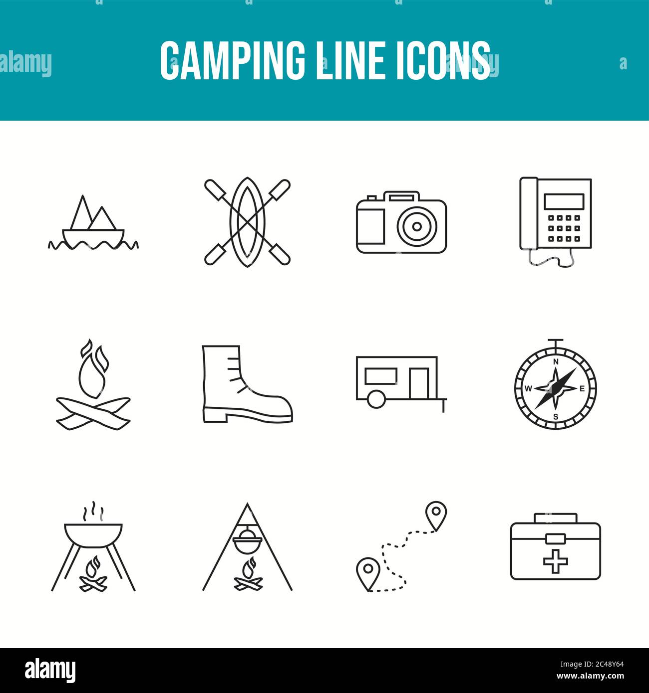 Set of 12 Unique Camping Vector Icons Stock Vector Image & Art - Alamy