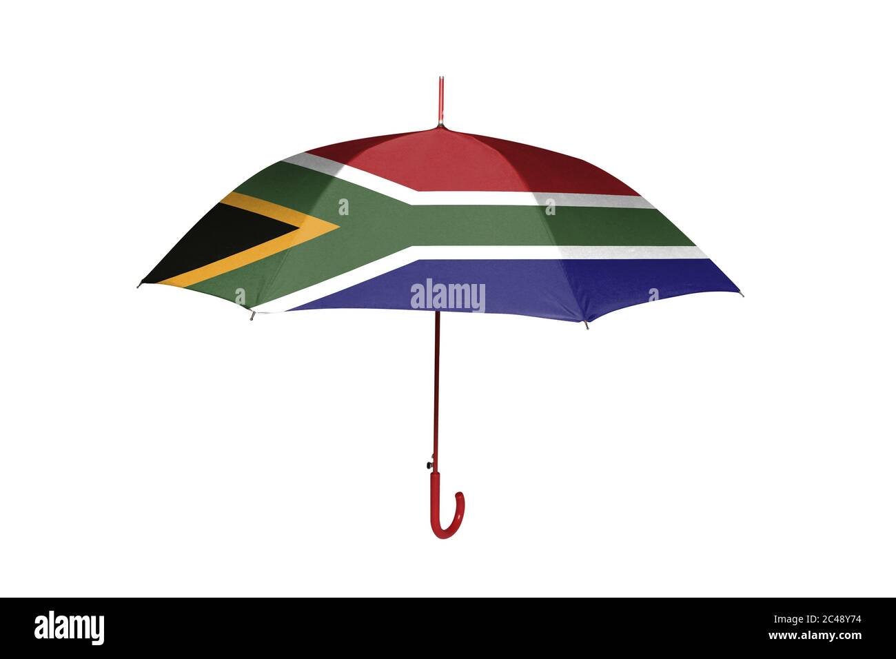 Umbrella with flag of South Africa isolated on white background Stock
