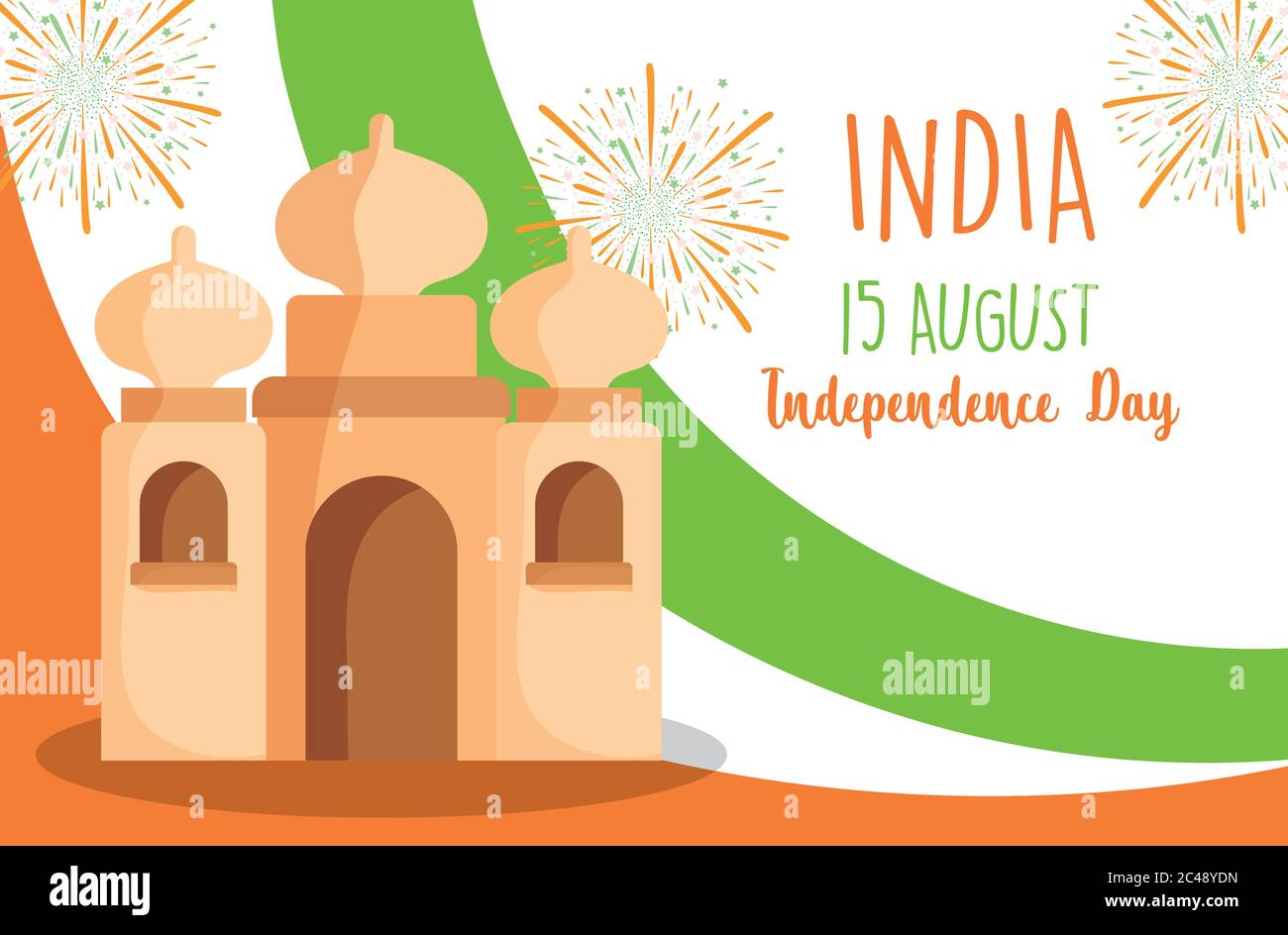 happy independence day india, taj mahal flag and fireworks celebration ...