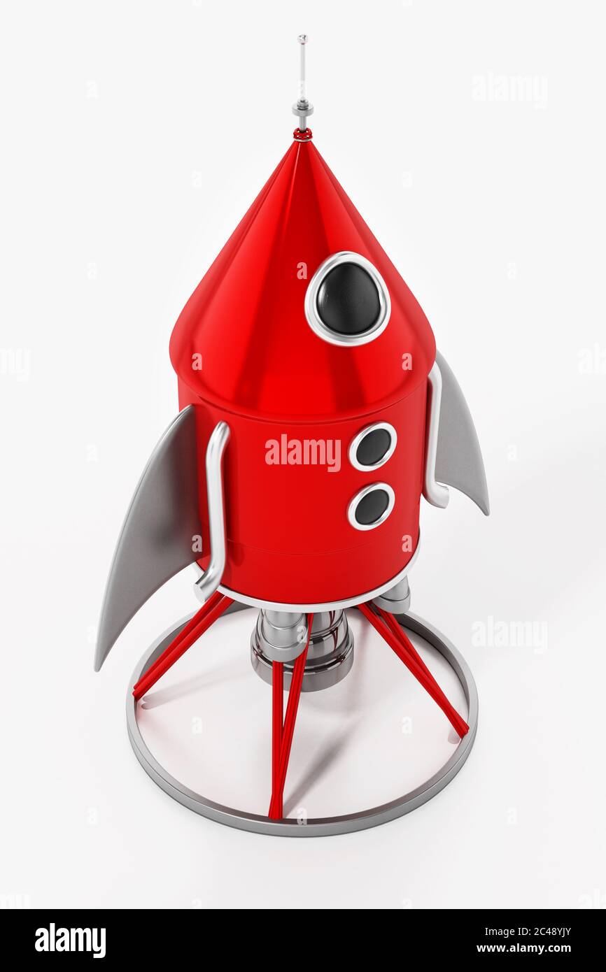 Vintage space rocket isolated on white background. 3D illustration ...