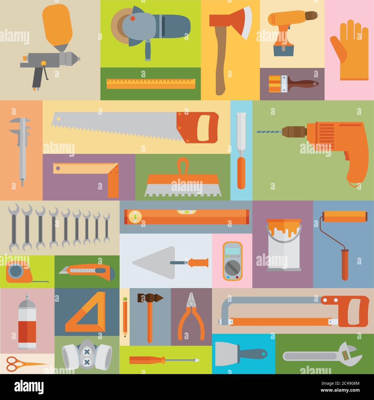 Repair and construction illustration with working tools icons Stock ...