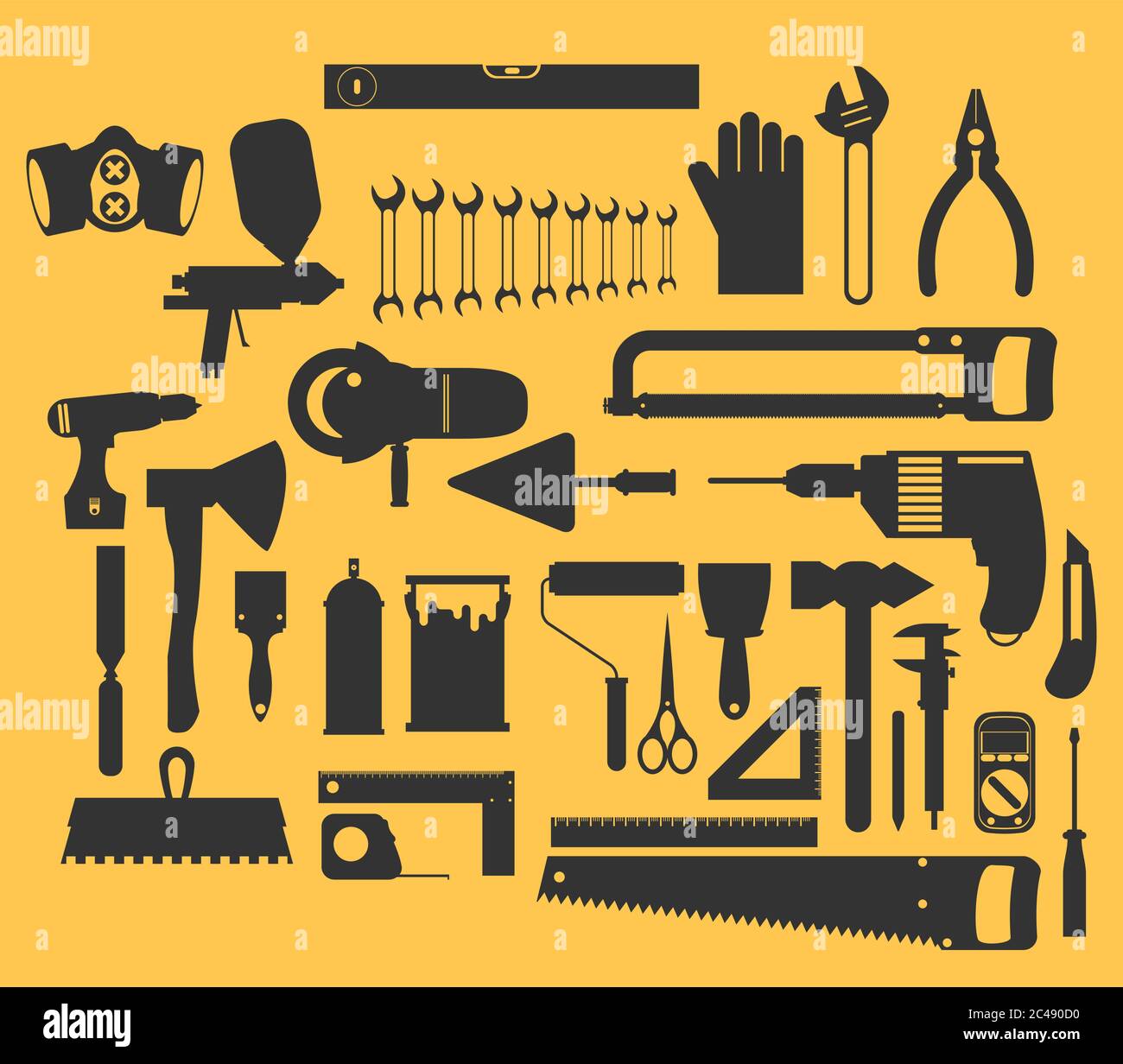 Repair and construction illustration with working tools icons Stock ...