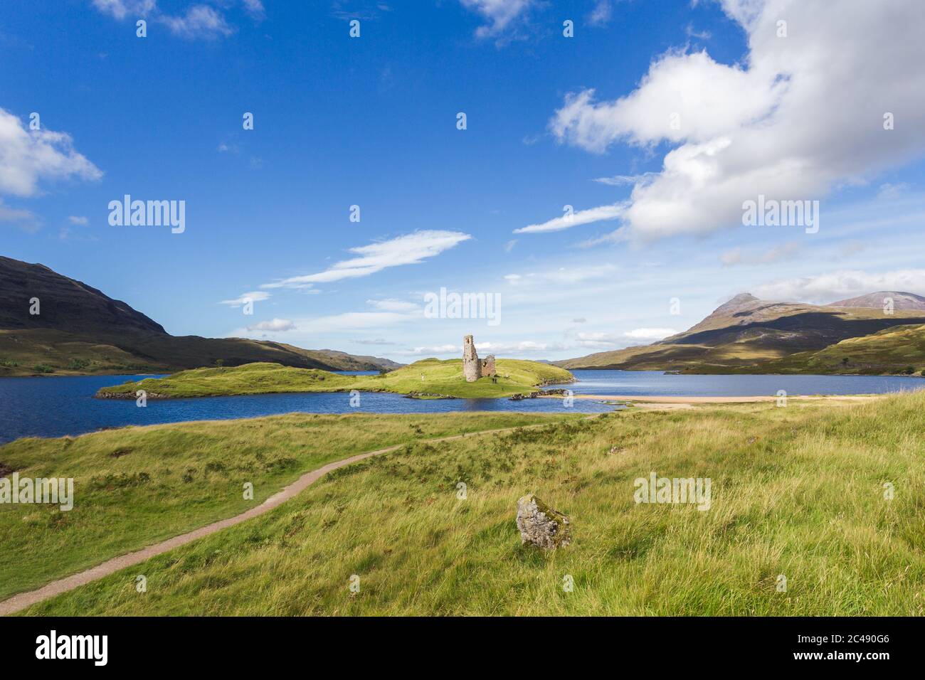 Ruins of Ardvreck Castle at Loch Assynt, West Highlands, Scotland, United Kingdom  Stock Photo