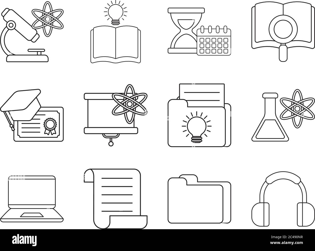 Line style icon set design, Eduaction school university class lesson ...
