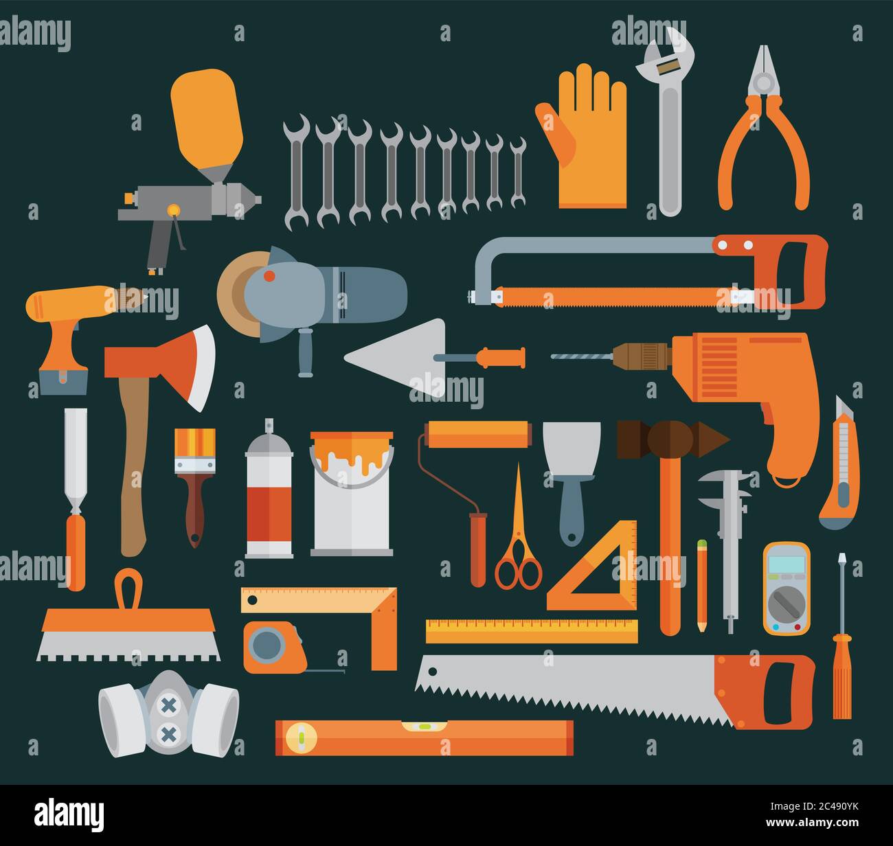 Repair and construction illustration with working tools icons Stock ...