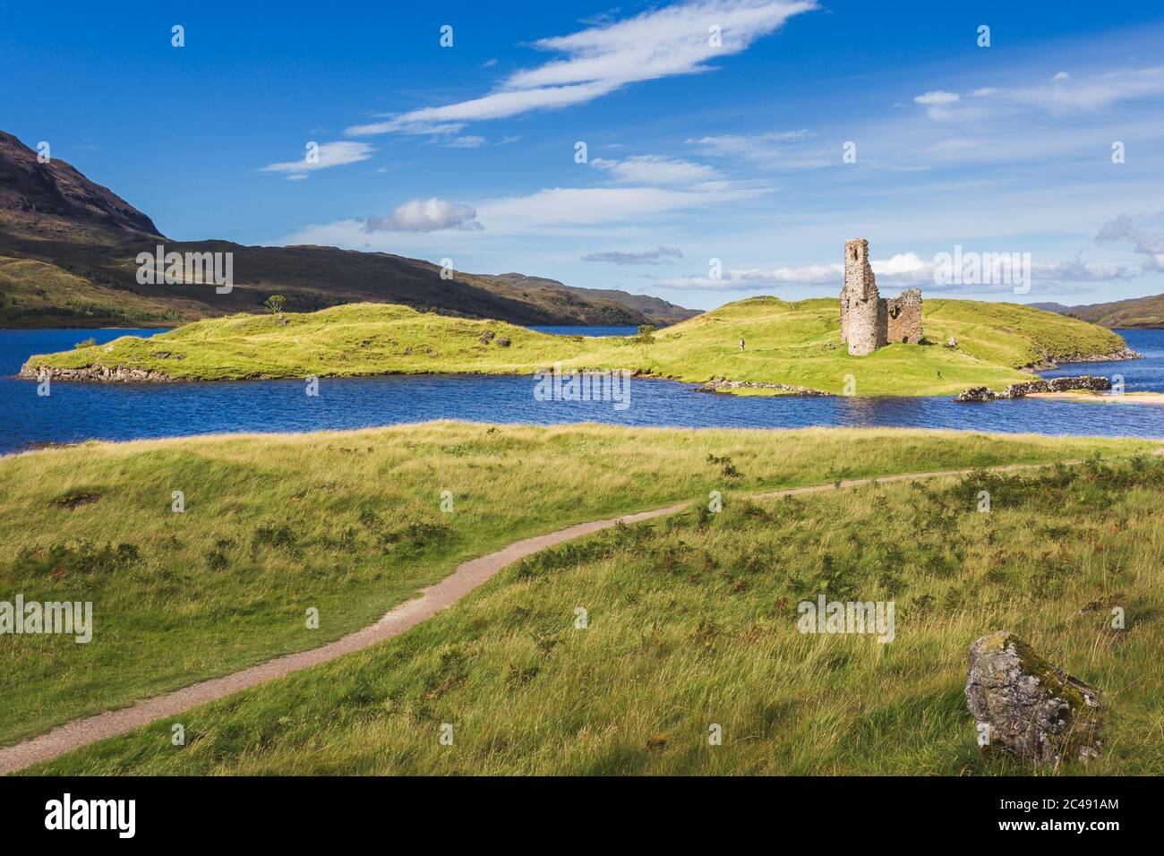 Ruins of Ardvreck Castle at Loch Assynt, West Highlands, Scotland, United Kingdom  Stock Photo
