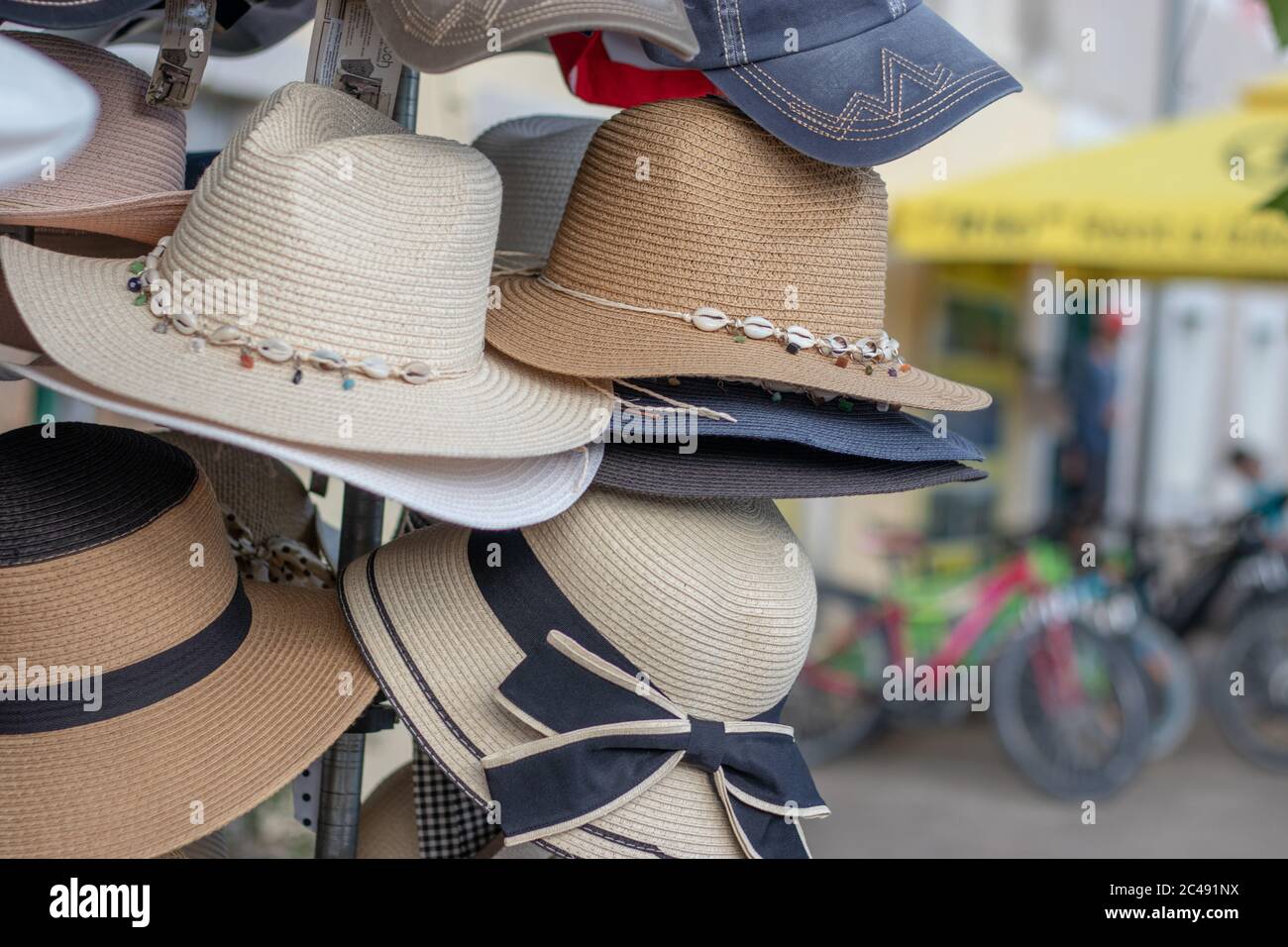 Straw hats for sale from street wendors 