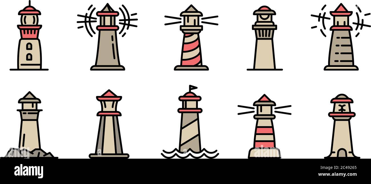 lighthouse icons set outline set of lighthouse vector icons for web design isolated on white background stock vector image art alamy alamy