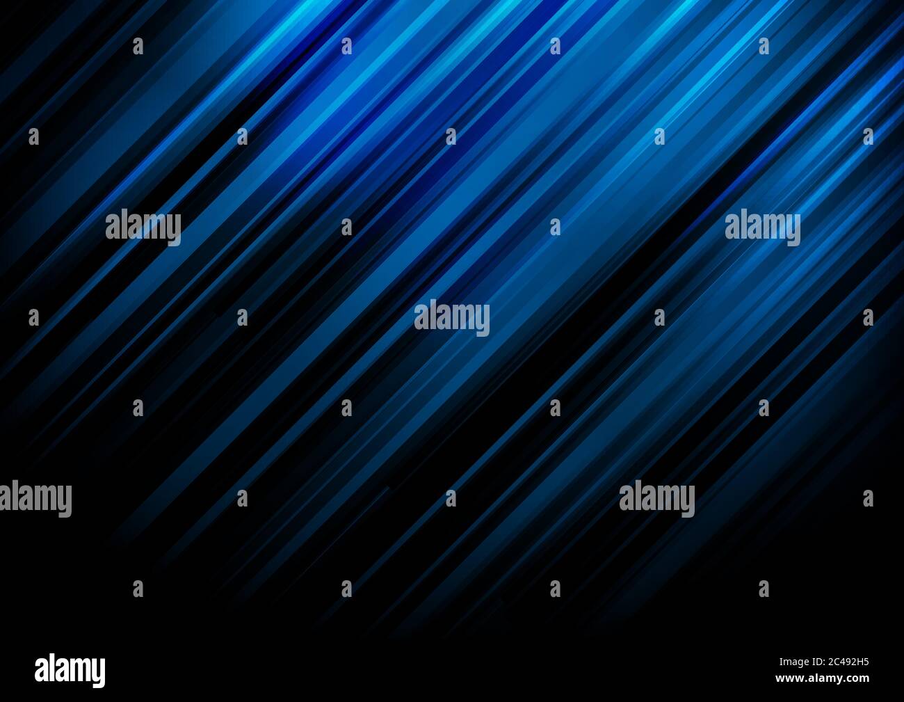 Abstract blue stripe diagonal lines light on black background with ...