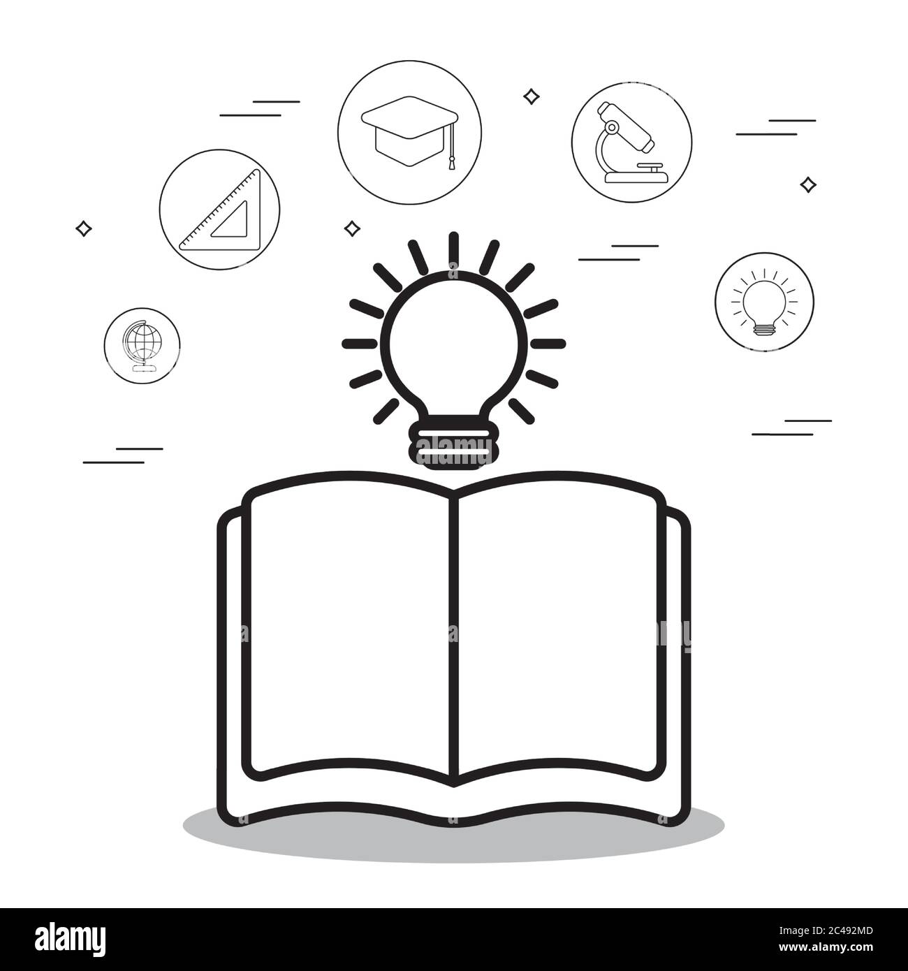 book with light bulb and icon set design, Eduaction school university ...