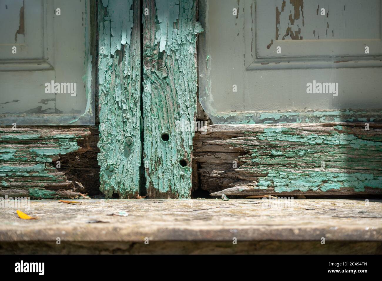 antique wooden window frames eroded by time Stock Photo