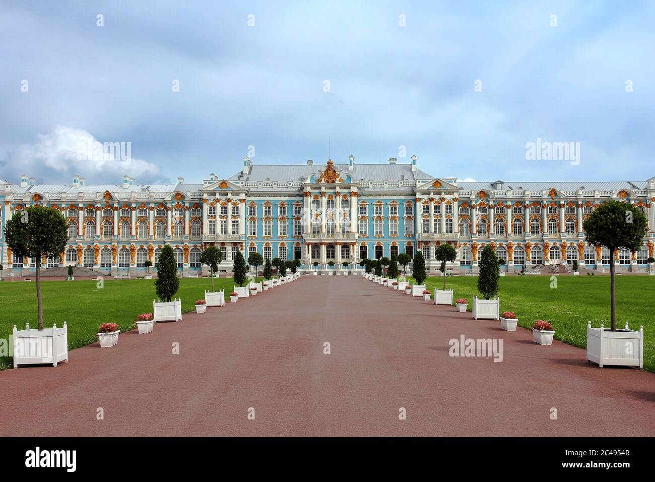 Pushkin Palace (officially reffered to as Tsarskoe Selo = Tsar's Village) it's a lavish imperial palace build in 1752 for Tsarina Elizabeth which name Stock Photo