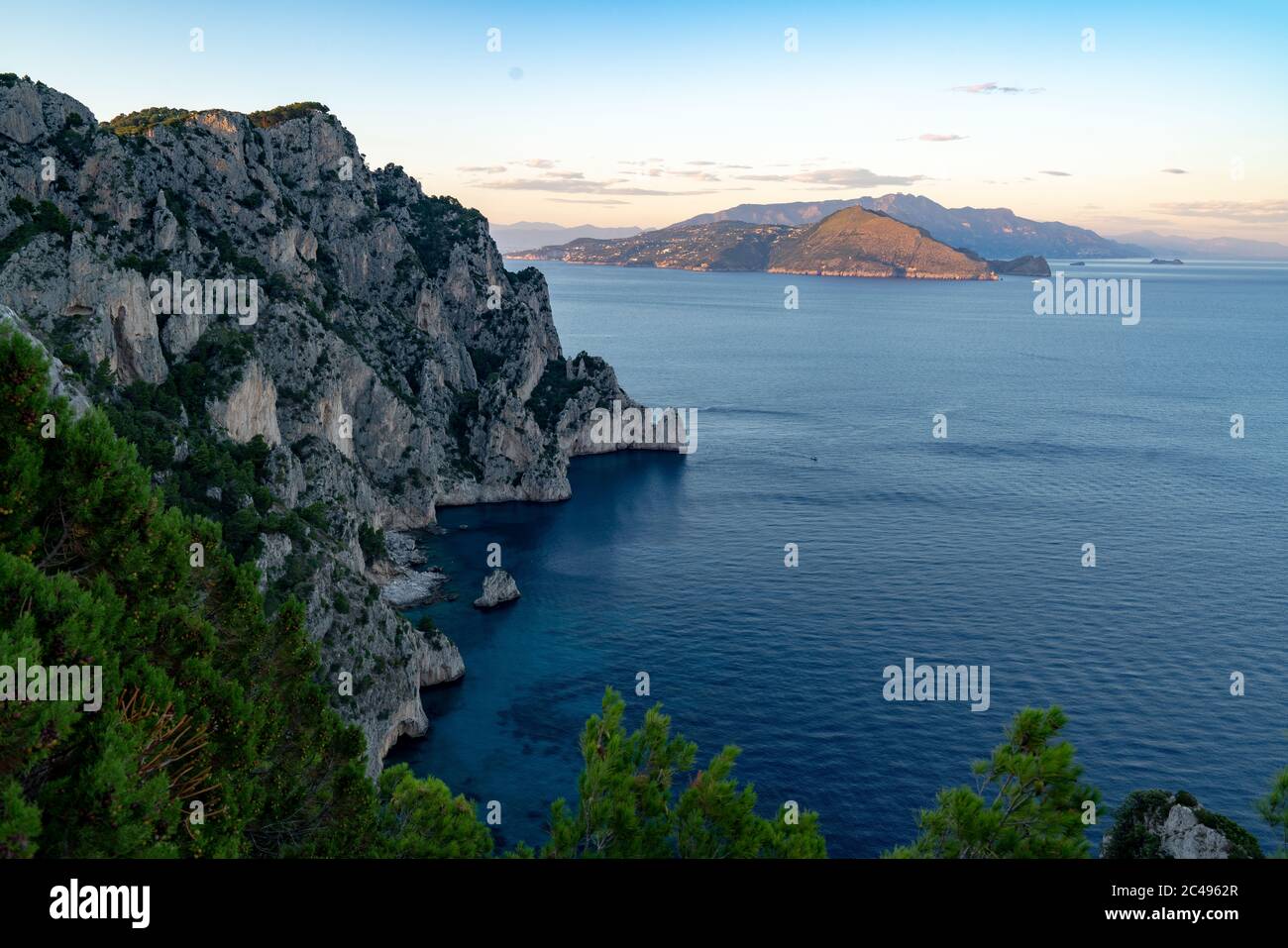 View from Pizzetta delle noci on Grotta Bianca and Penisola Sorrentina Stock Photo