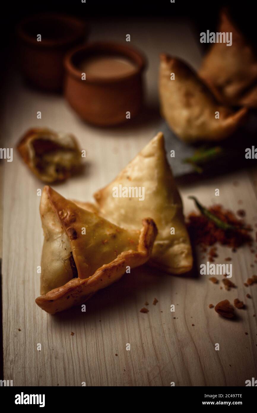 Indian snack food samosa Stock Photo