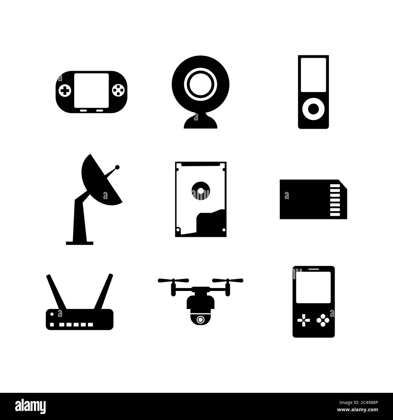 Computer and electronics technology black icon vector design image set Stock Vector