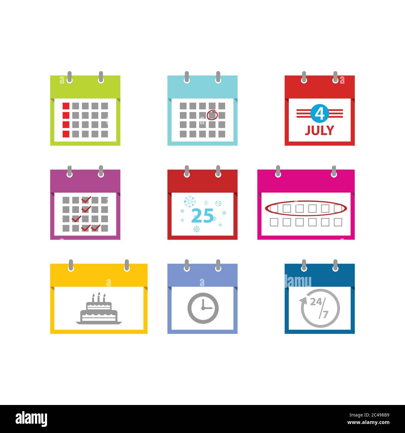 Colored Calendar icons for web design, calendar symbol, flat calendar, graphic element, web design, calendar sign Stock Vector