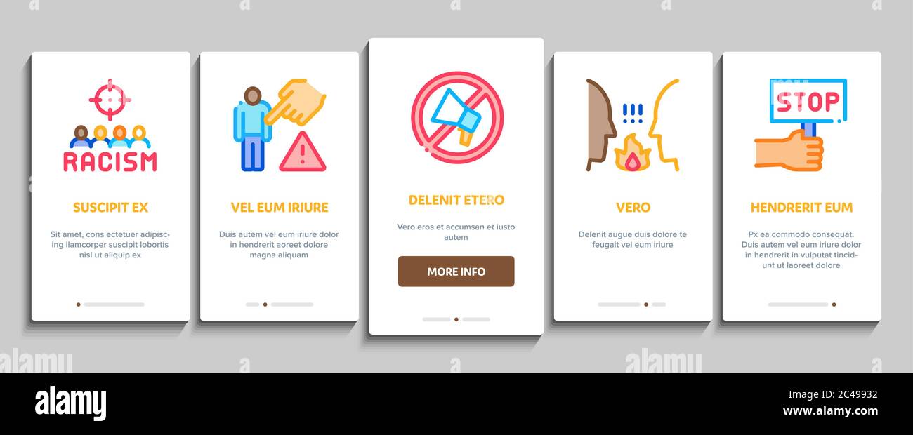 Racism Discrimination Onboarding Elements Icons Set Vector Stock Vector