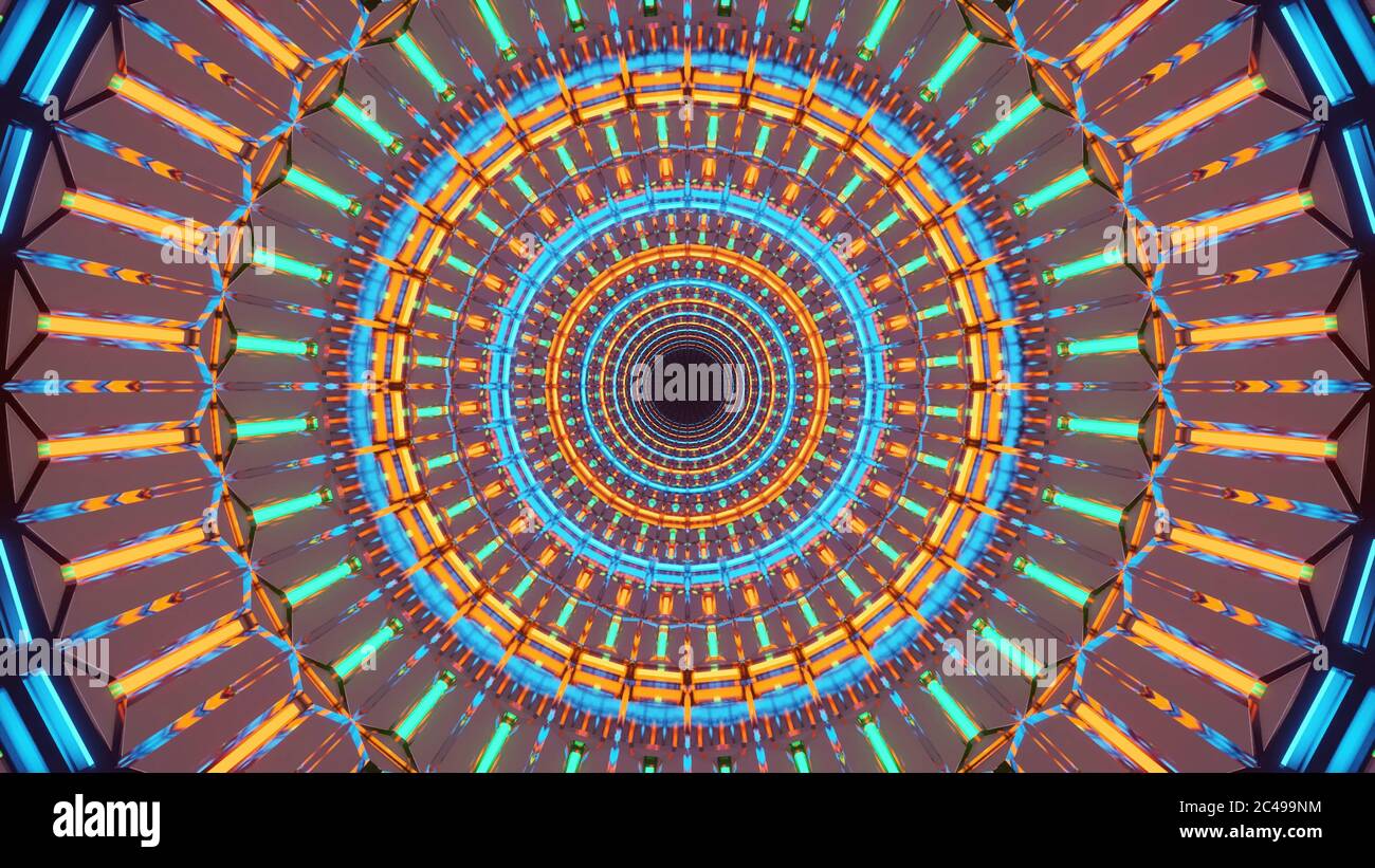 3D rendering of a futuristic background with colorful laser lights ...