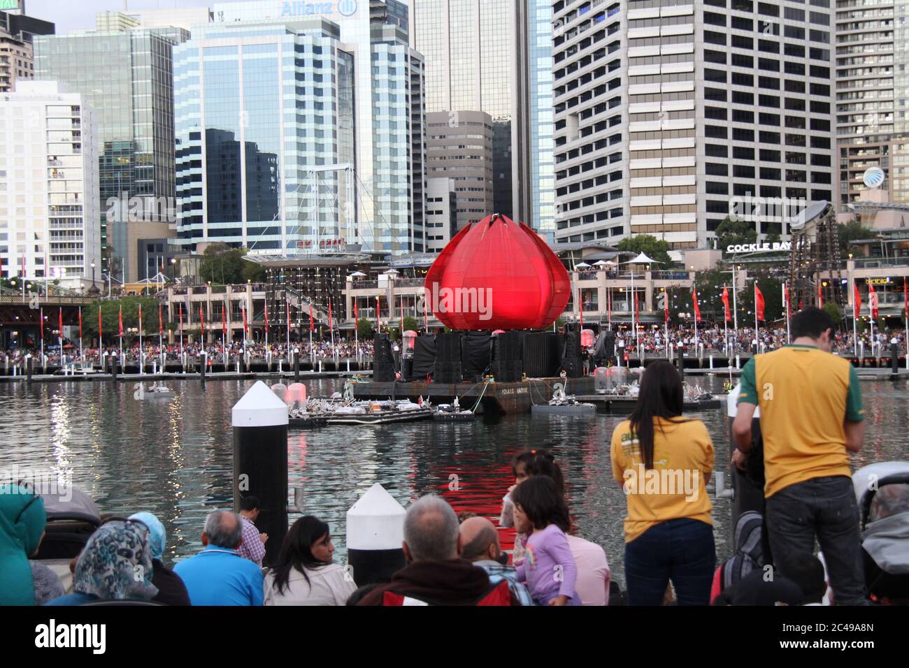 What looks slightly like  a giant version of the floral emblem of NSW, the Waratah (Telopea speciosissima) can be seen in Darling Harbour on Australia Stock Photo