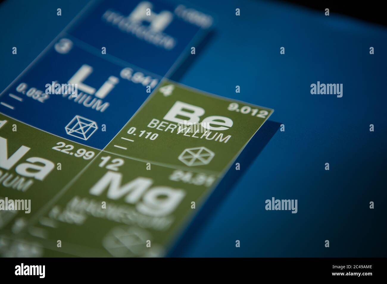 Beryllium on the periodic table of elements Stock Photo Alamy
