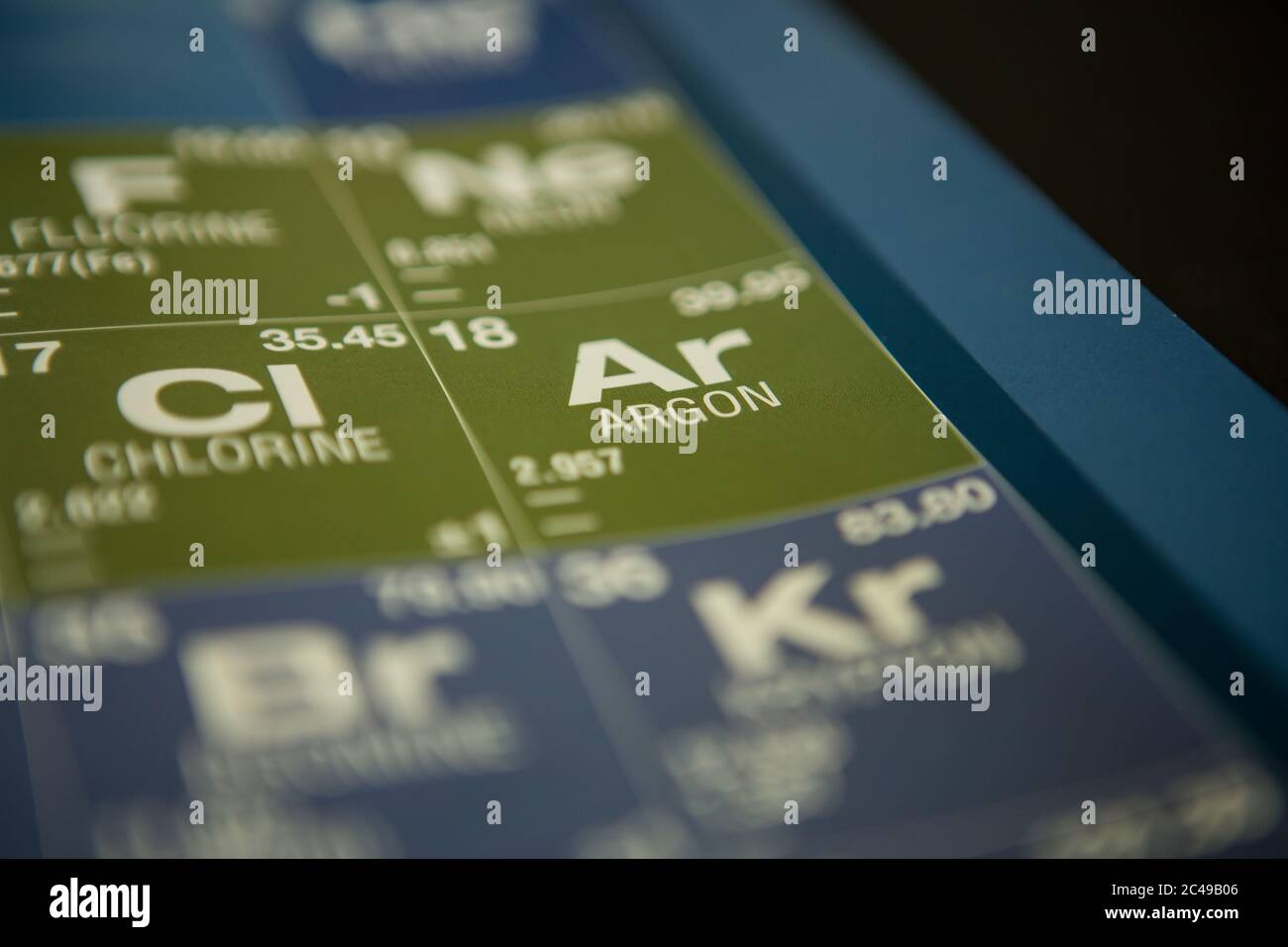 Argon on the periodic table of elements Stock Photo