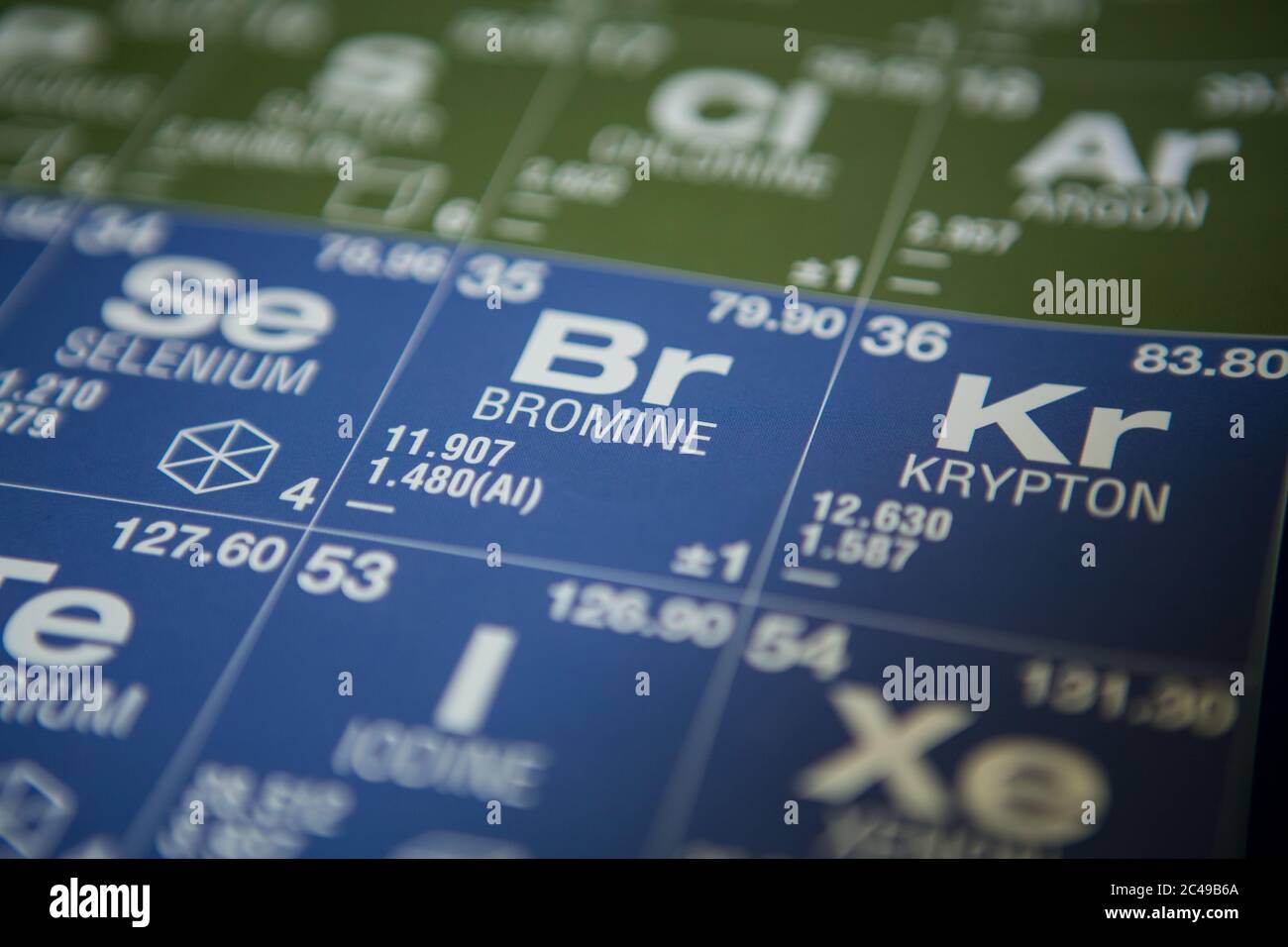 Bromine on the periodic table of elements Stock Photo