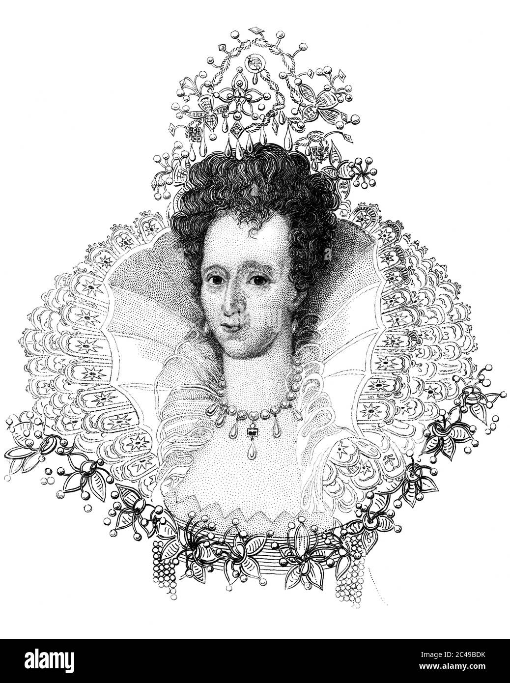 An engraved vintage illustration portrait image of Elizabeth I queen of England, UK, from a Victorian book dated 1847 that is no longer in copyright Stock Photo