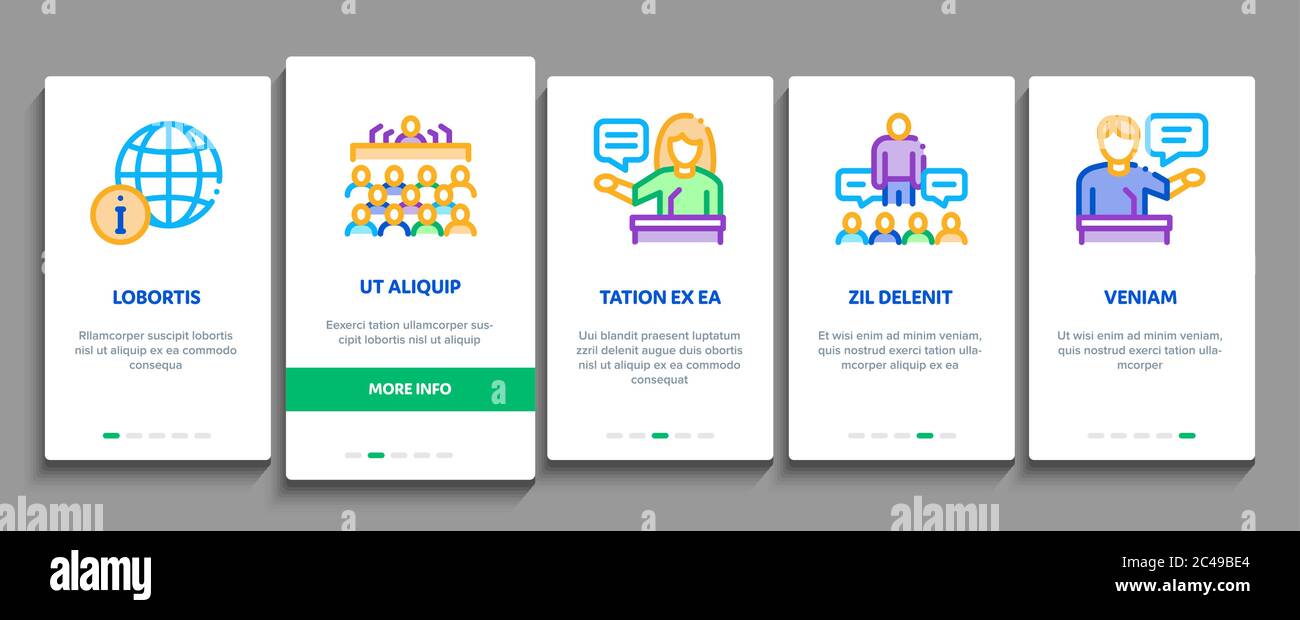 Seminar Conference Onboarding Elements Icons Set Vector Stock Vector