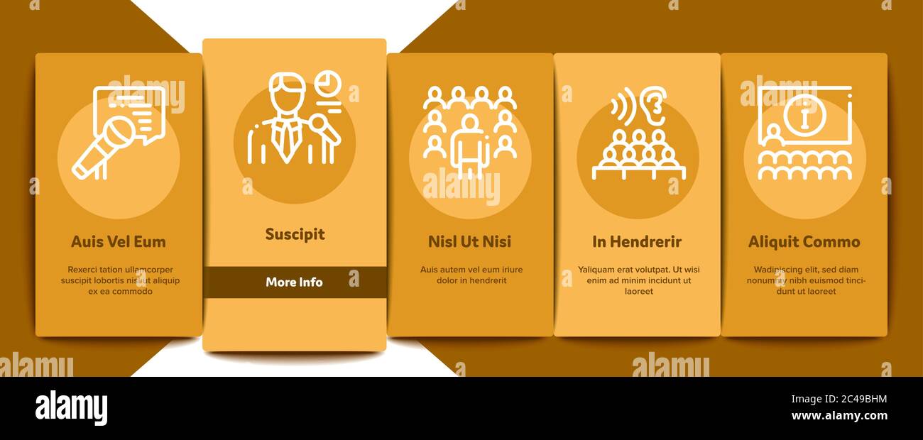 Seminar Conference Onboarding Elements Icons Set Vector Stock Vector