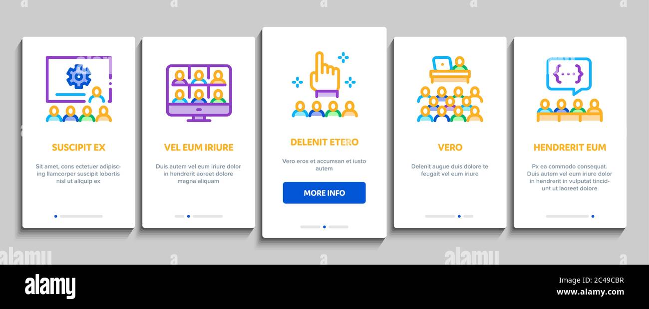 Seminar Conference Onboarding Elements Icons Set Vector Stock Vector