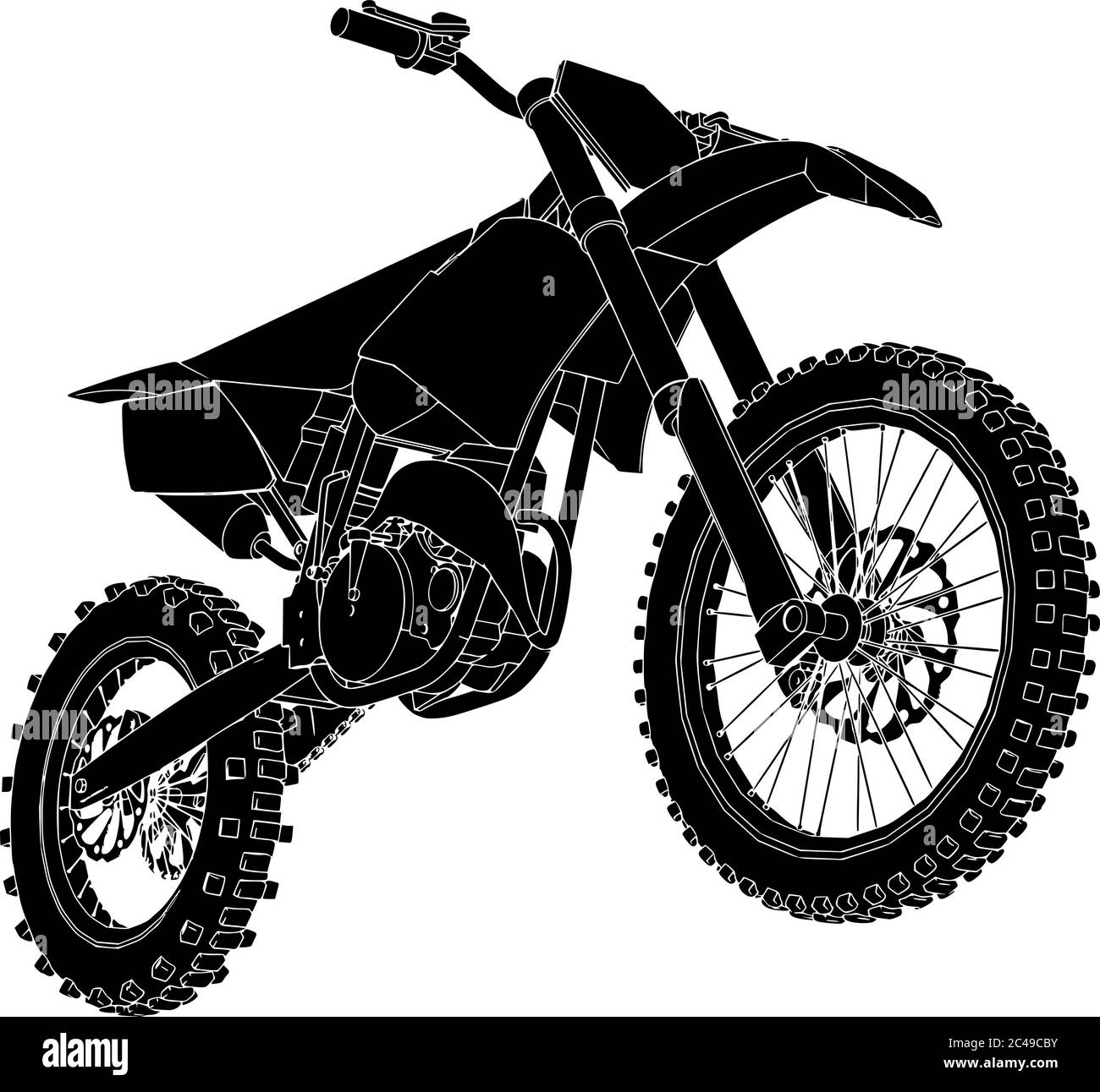 Black silhouettes Motocross rider on a motorcycle. Vector