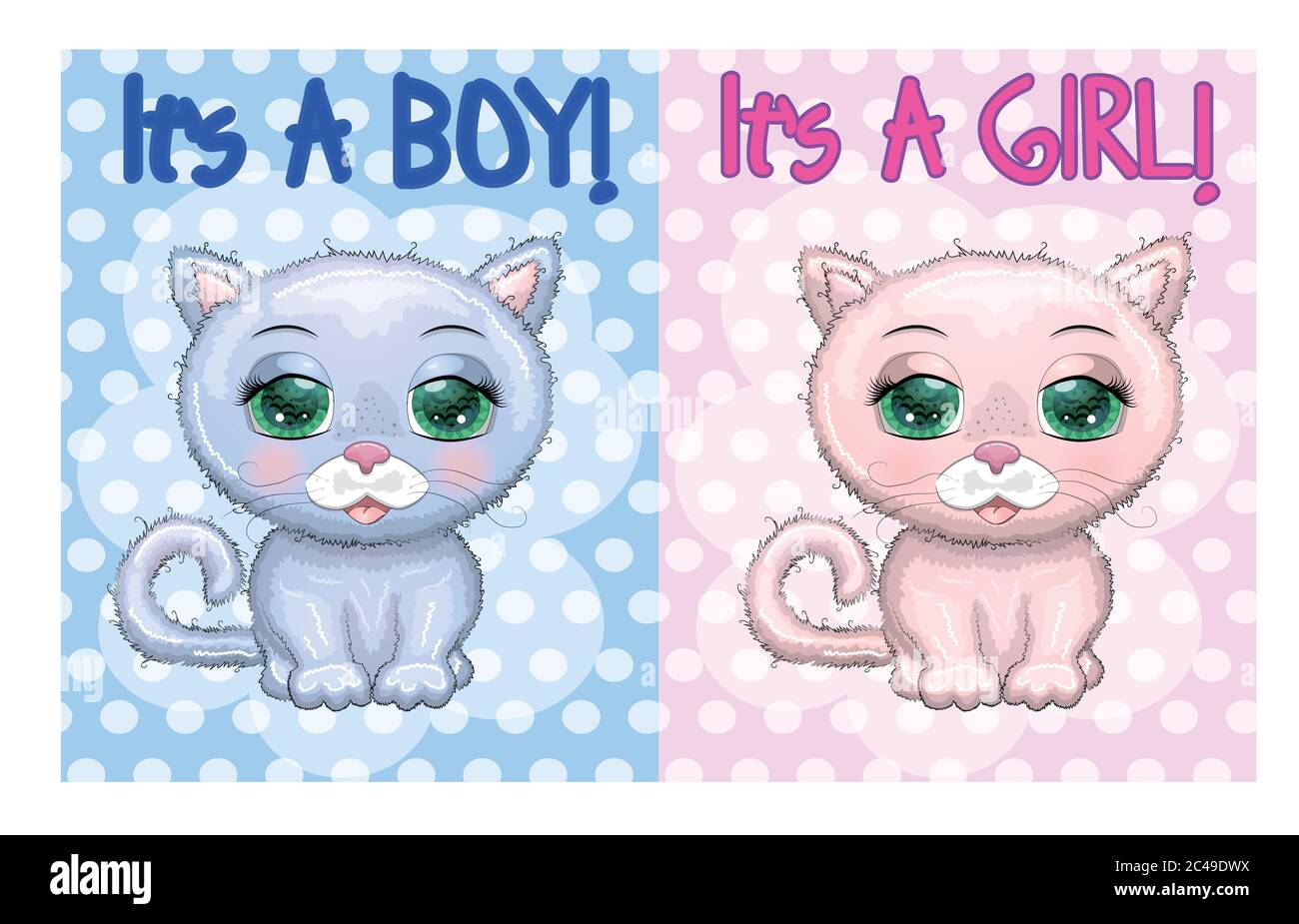 Baby Shower greeting card with Cute Kittens boy and girl Stock Vector