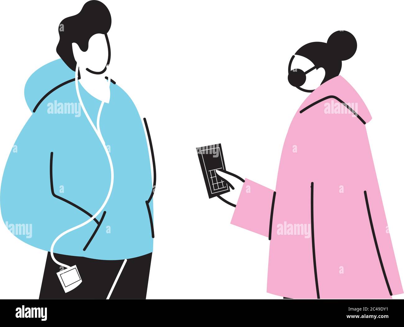 young couple using an electronic device vector illustration design Stock Vector